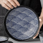 Mino Ware Wave Pattern Retro Underglaze Bowl and Plate Set