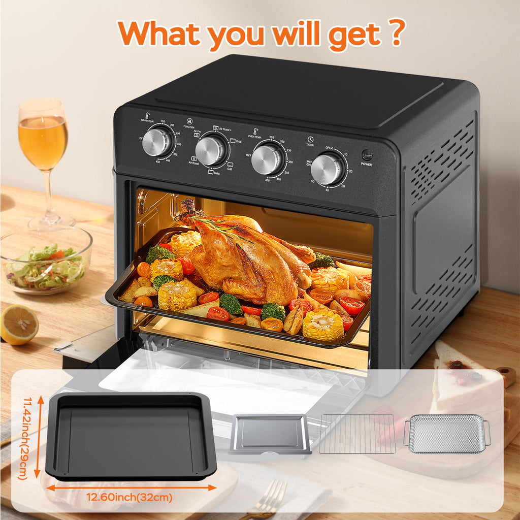 Plum Chef 27.5QT 6-in-1 Air Fryer Oven 1600W Black for Crispy Family Cooking