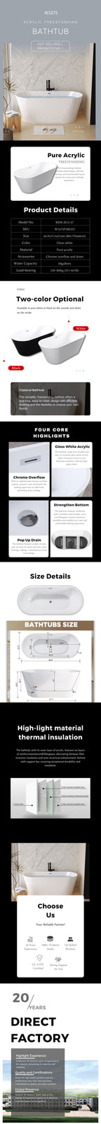 67" Glossy Acrylic Freestanding Tub