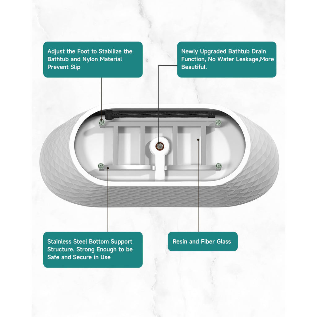 67'' acrylic freestanding bathtub with unique diamond pattern design: spacious oval shape,  Gloss white finish, Chrome overflow and pop-up drain CUPC