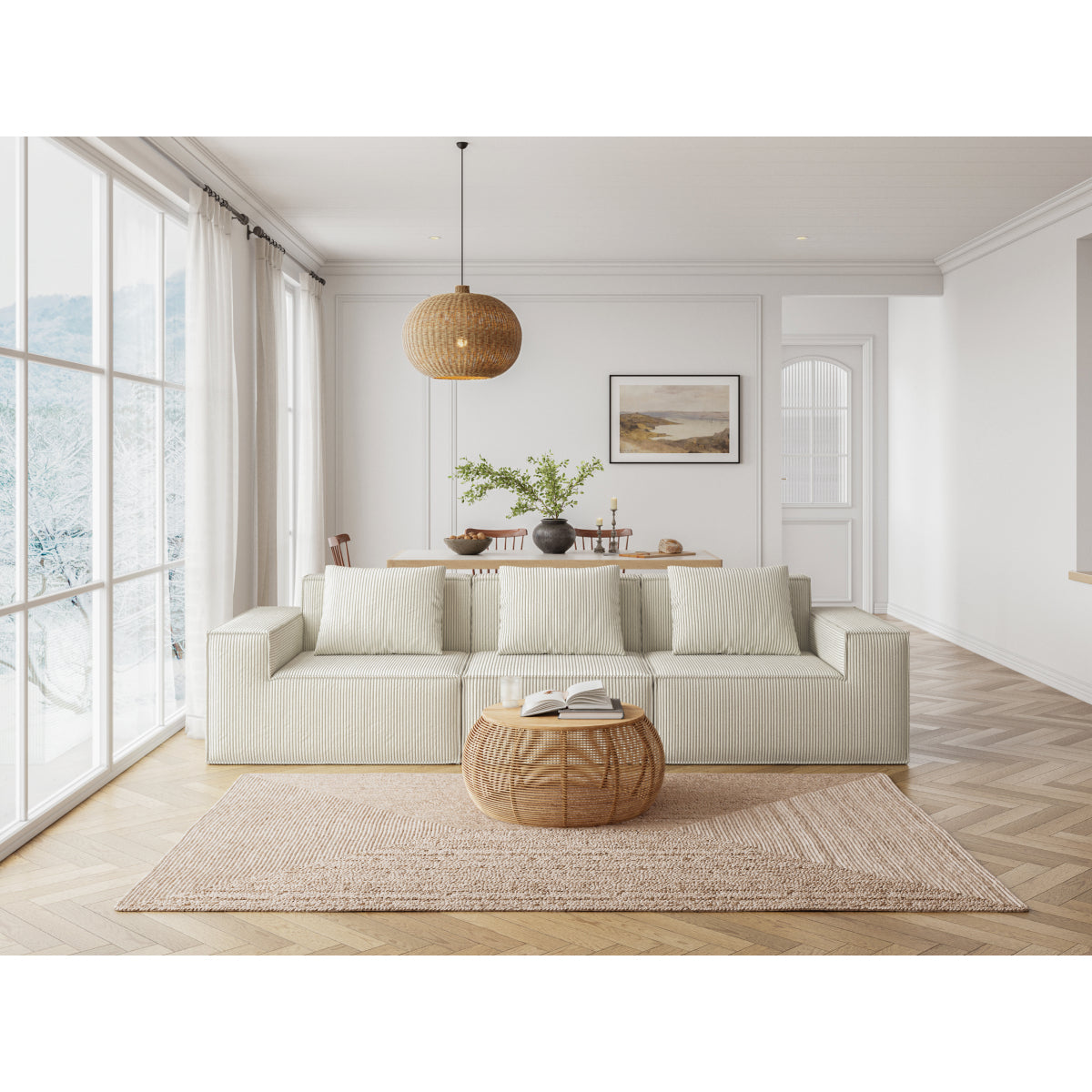 118-inch modular sofa can be converted into an oversized sofa bed  Free conversion sofa set flexible configuration, soft corduroy cloud velvet fabric