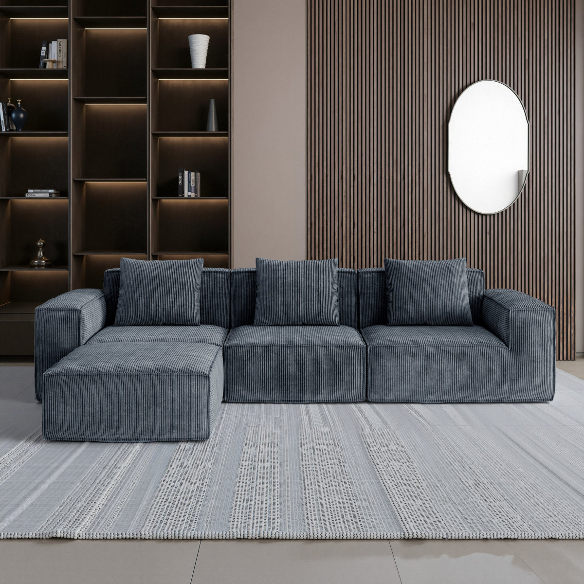 118-inch modular sofa can be converted into an oversized sofa bed Free conversion sofa set flexible configuration, soft corduroy cloud velvet fabric