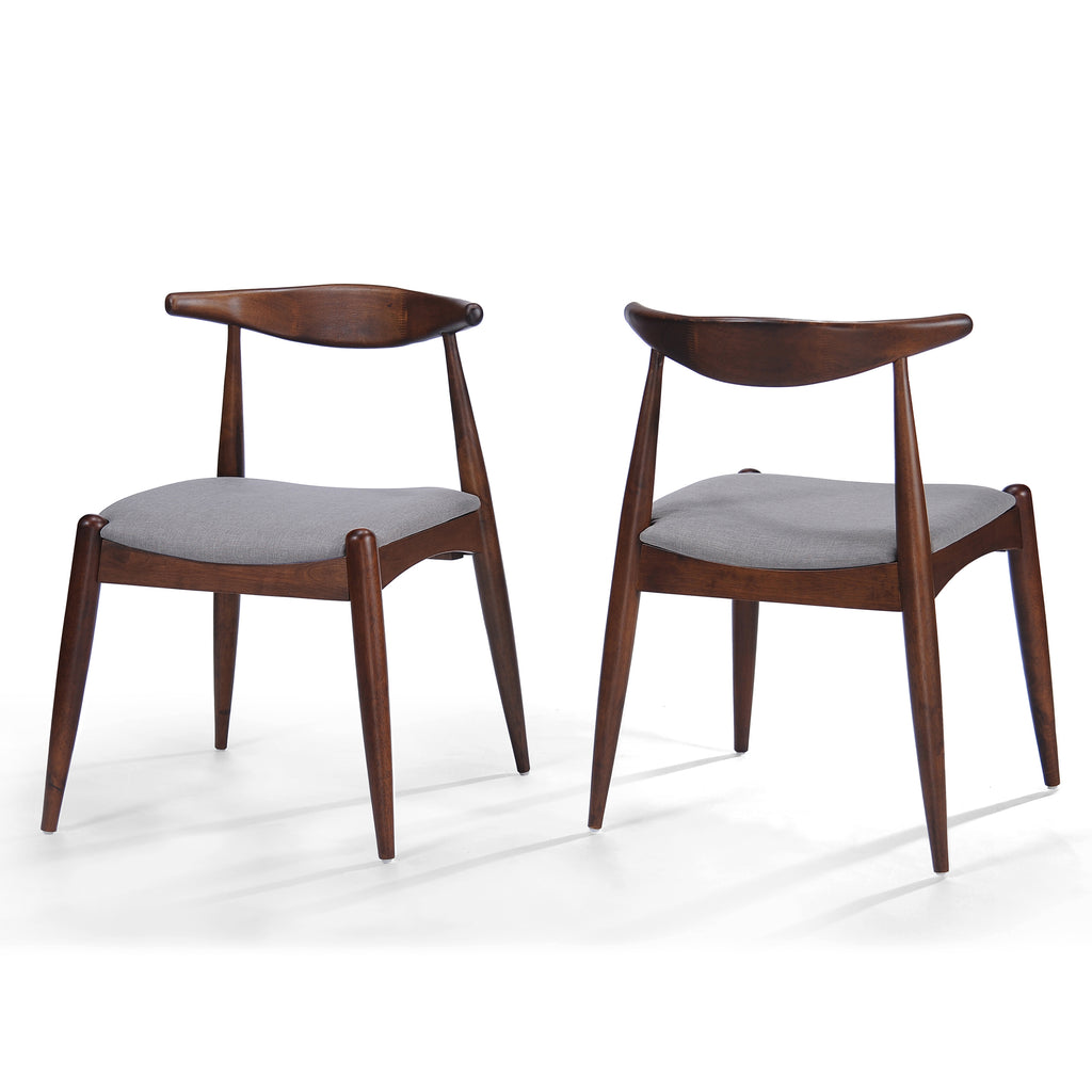 Mid-Century Modern Dining Chairs Set of 2 – Solid Rubberwood Frame with Ergonomic Backrest & Plush Cushion Seats