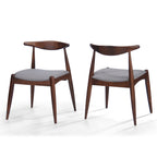 Mid-Century Modern Dining Chairs Set of 2 – Solid Rubberwood Frame with Ergonomic Backrest & Plush Cushion Seats