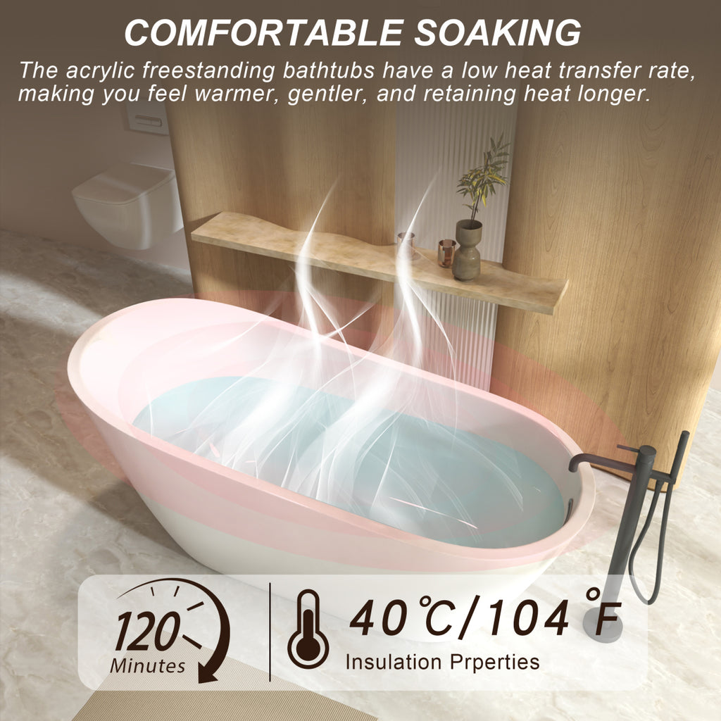 67"Special-shaped Freestanding Slipper Bathtub: Gloss White Finish, Chrome Overflow & Pop-Up Drain, cUPC Certified