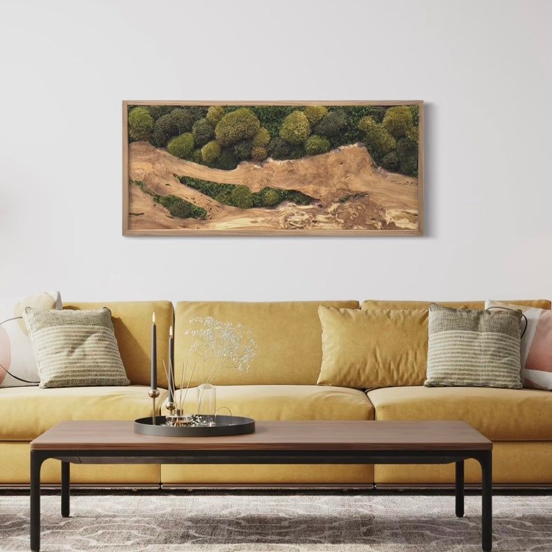 Olive Wood & Olive Moss Plant Painting Handmade 40” x 18