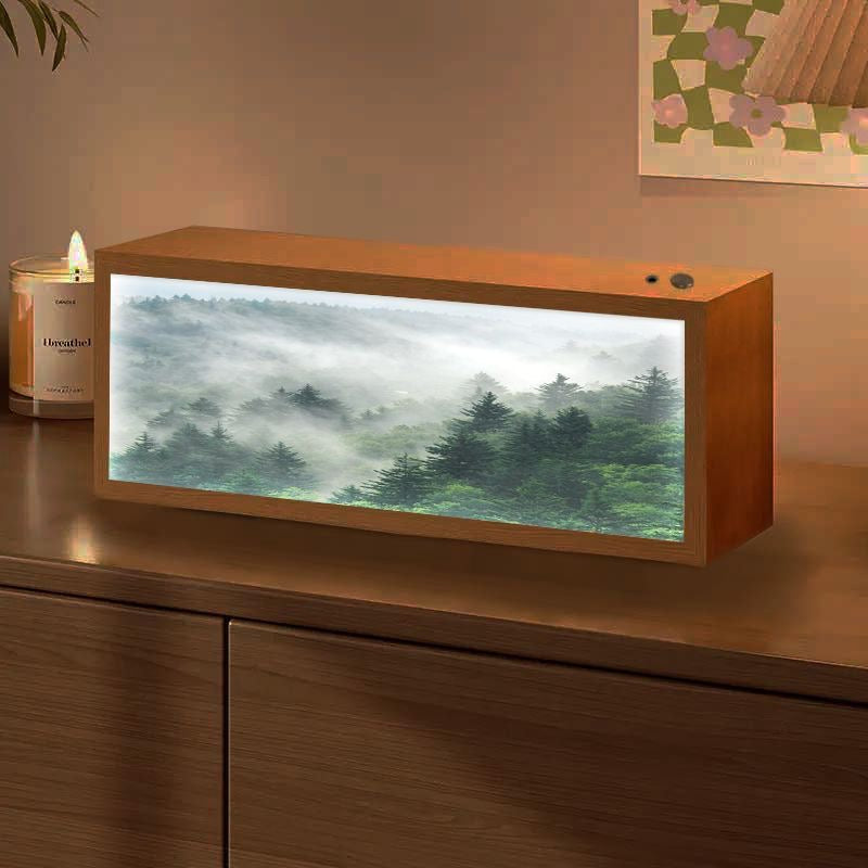 Healing Forest LED Light Painting - Nordic Wooden Frame Light Box Art