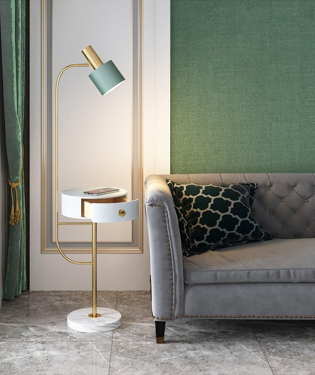 Agueda Floor Lamp – Marble & Metal Standing Light in Green or Black with Gold Accents