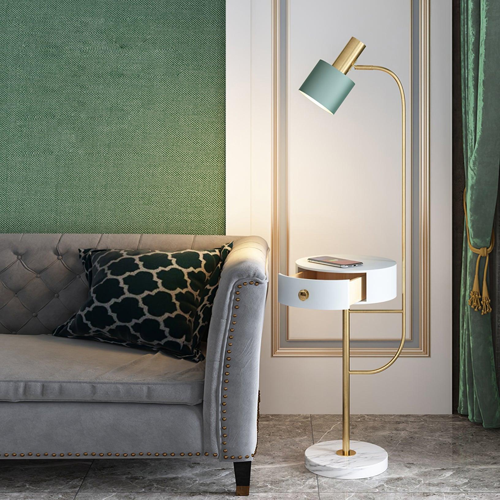 Agueda Floor Lamp – Marble & Metal Standing Light in Green or Black with Gold Accents