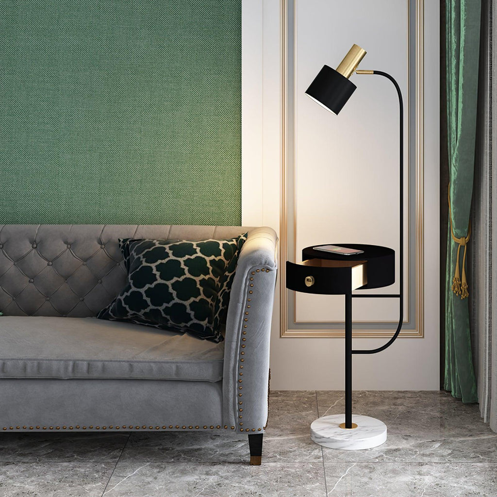 Agueda Floor Lamp – Marble & Metal Standing Light in Green or Black with Gold Accents