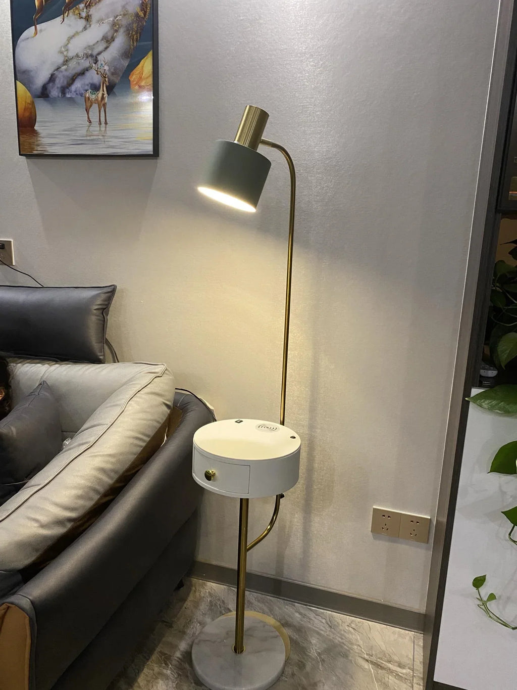 Agueda Floor Lamp – Marble & Metal Standing Light in Green or Black with Gold Accents