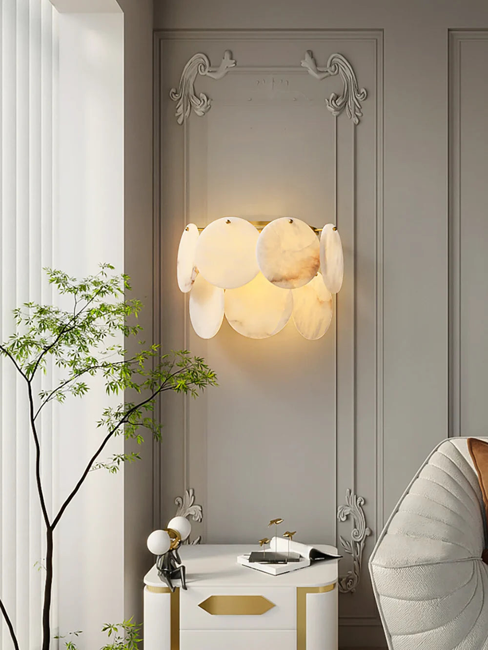 Alabaster Double Layer Round Wall Lamp
