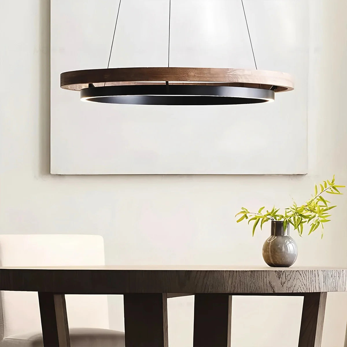 Circular LED Wood Chandelier for Dining Room