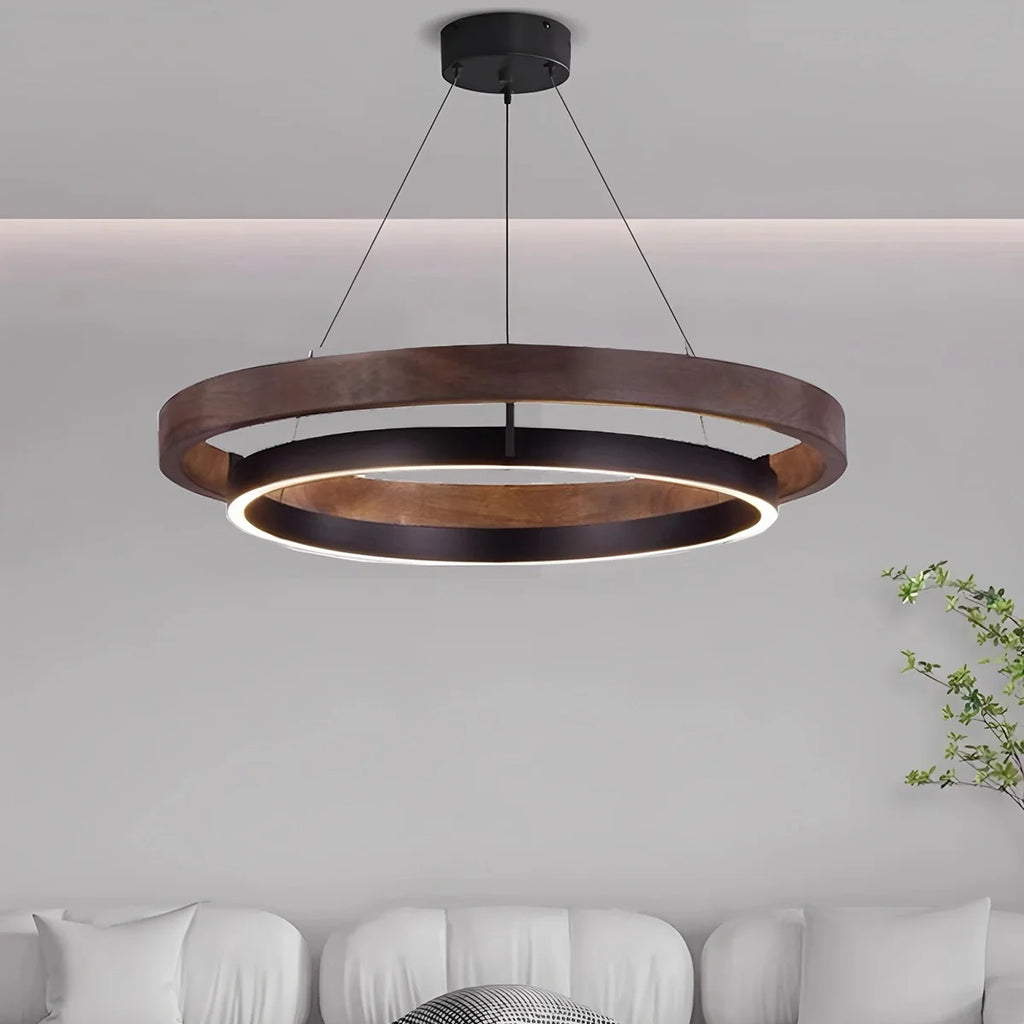 Circular LED Wood Chandelier for Dining Room