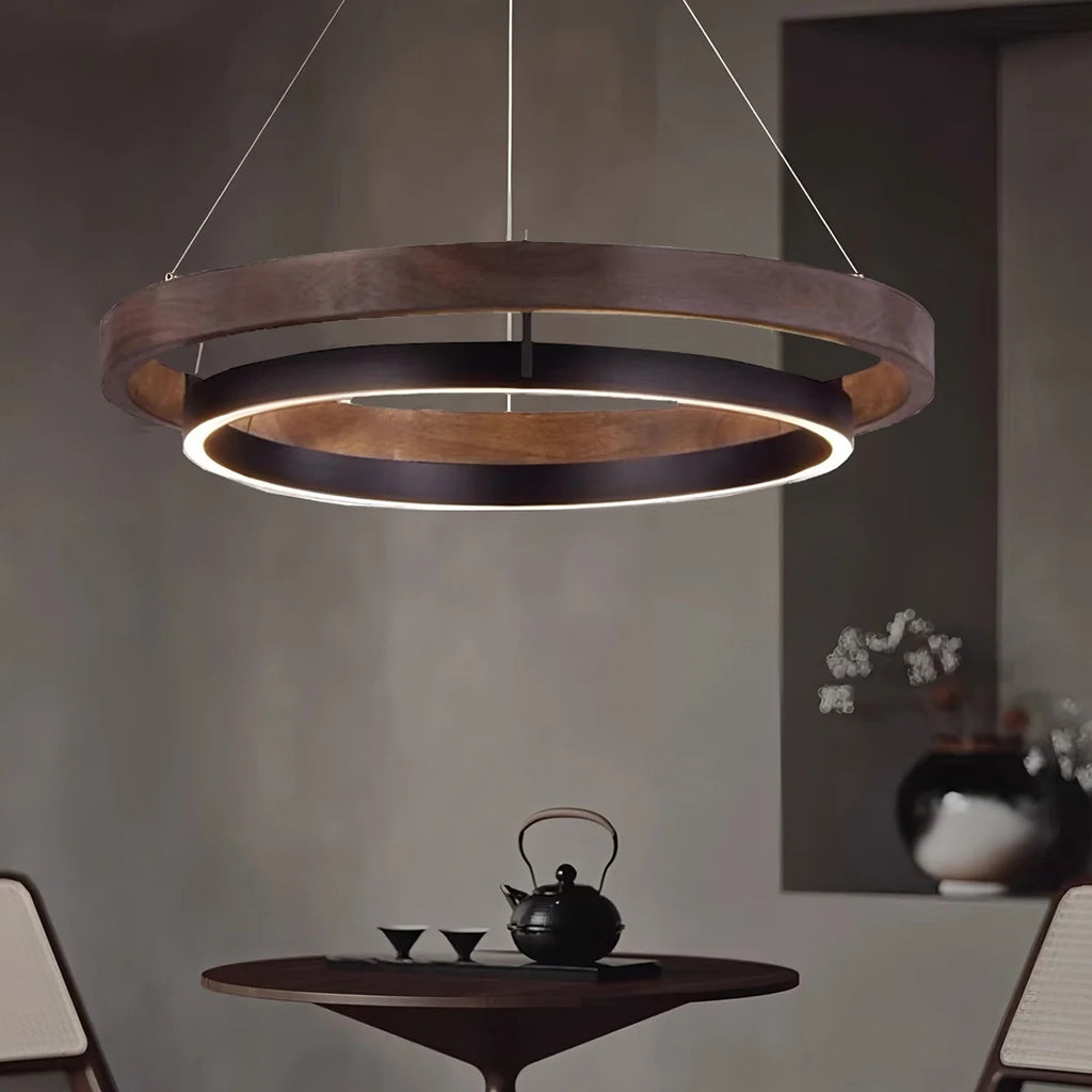 Circular LED Wood Chandelier for Dining Room