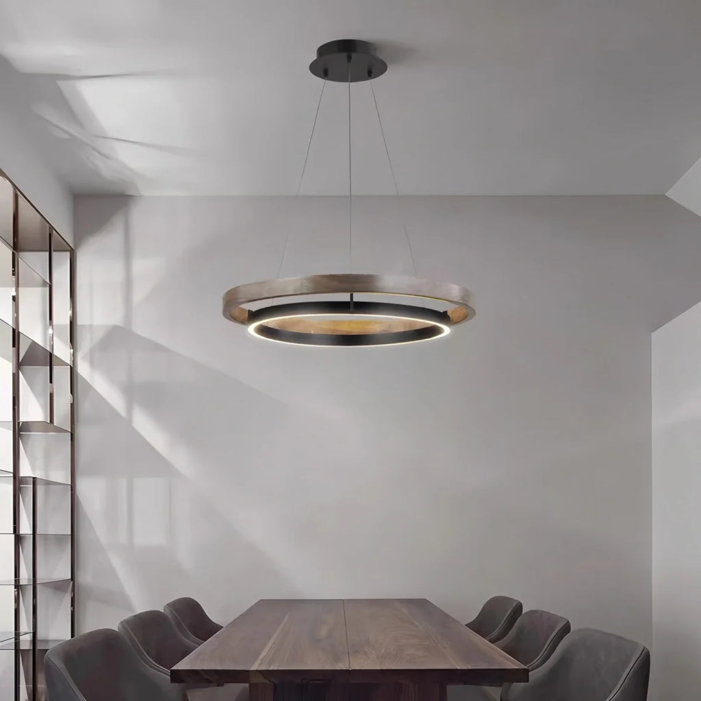 Circular LED Wood Chandelier for Dining Room