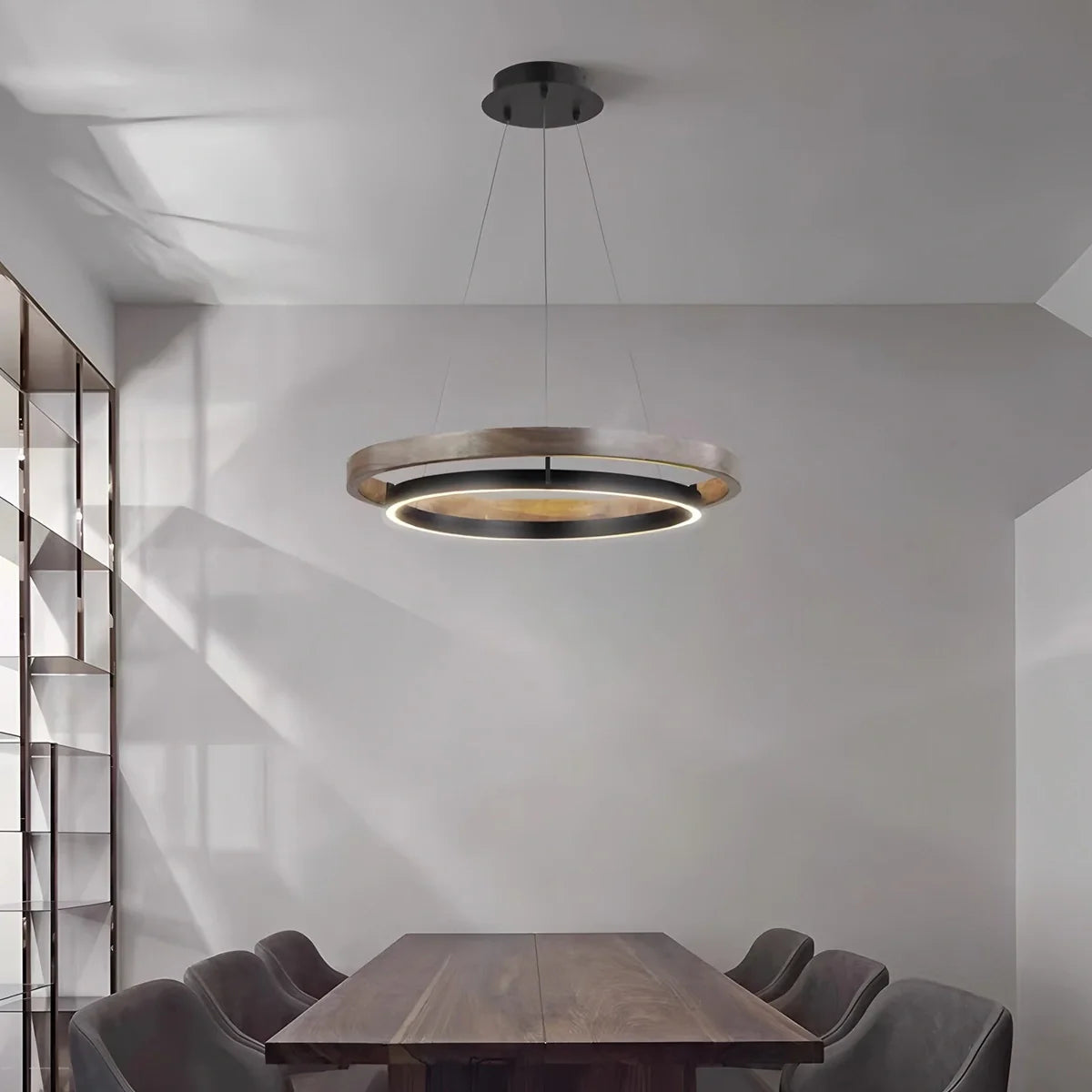Circular LED Wood Chandelier for Dining Room