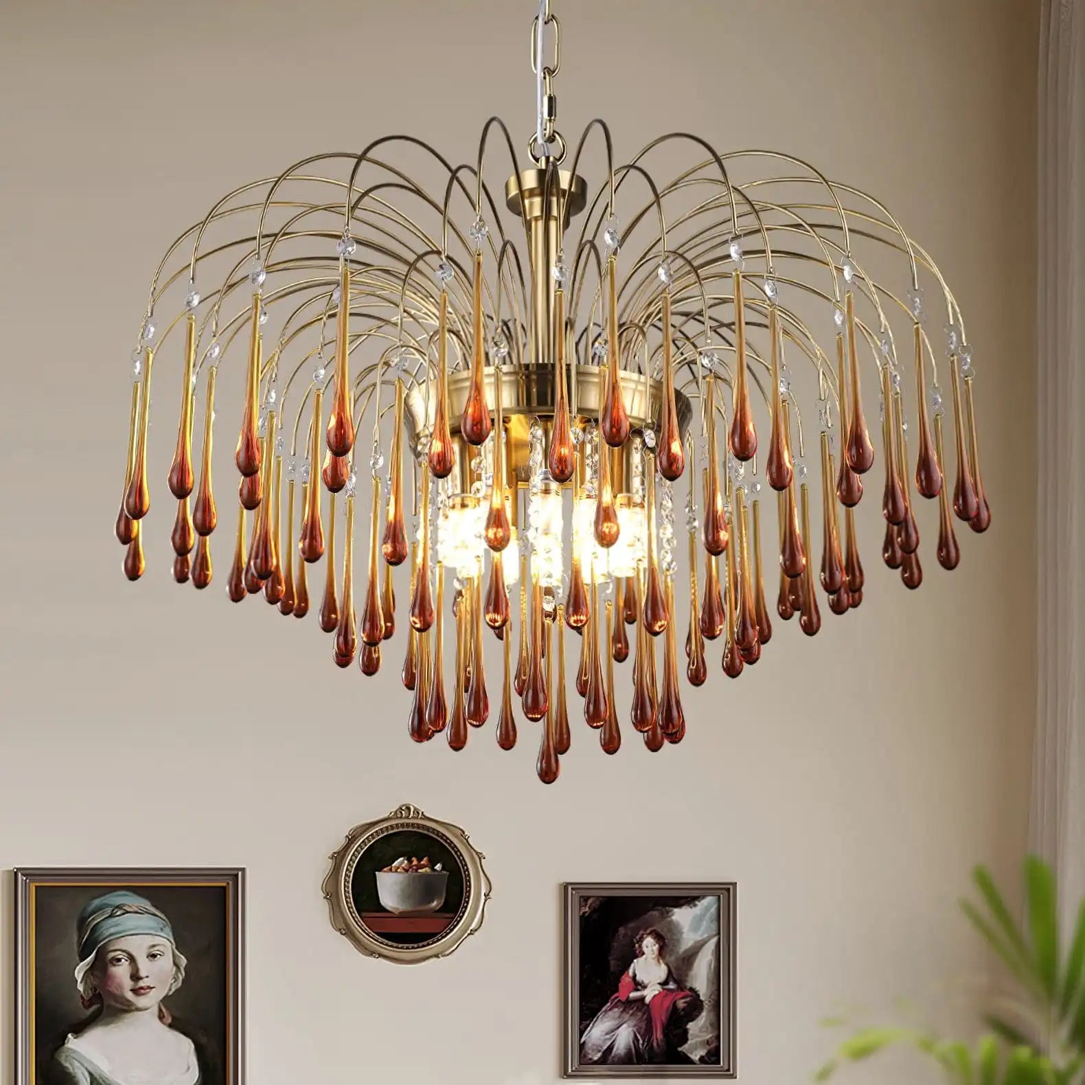 French Retro Water Drop Glass Chandelier