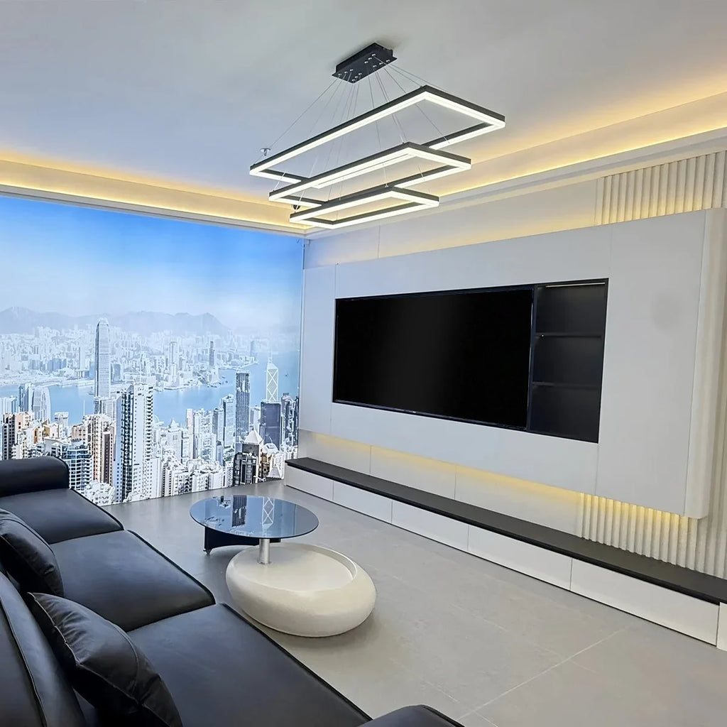 Modern Black Tiered Rectangular Chandelier