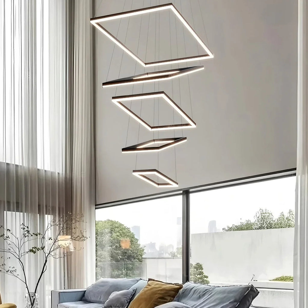 Modern Black Tiered Rectangular Chandelier