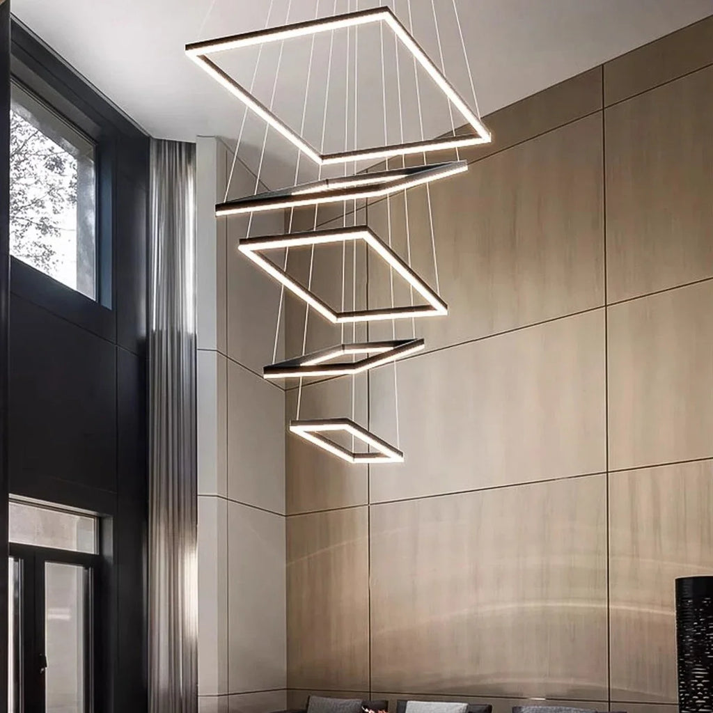 Modern Black Tiered Rectangular Chandelier