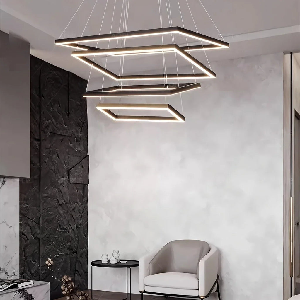 Modern Black Tiered Rectangular Chandelier
