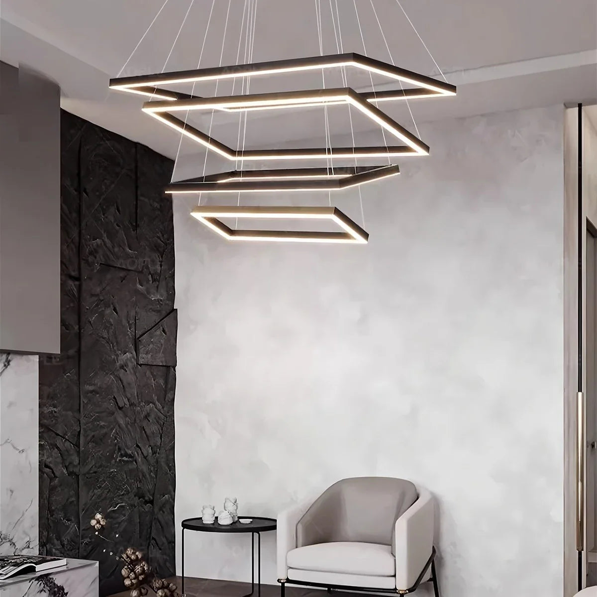 Modern Black Tiered Rectangular Chandelier