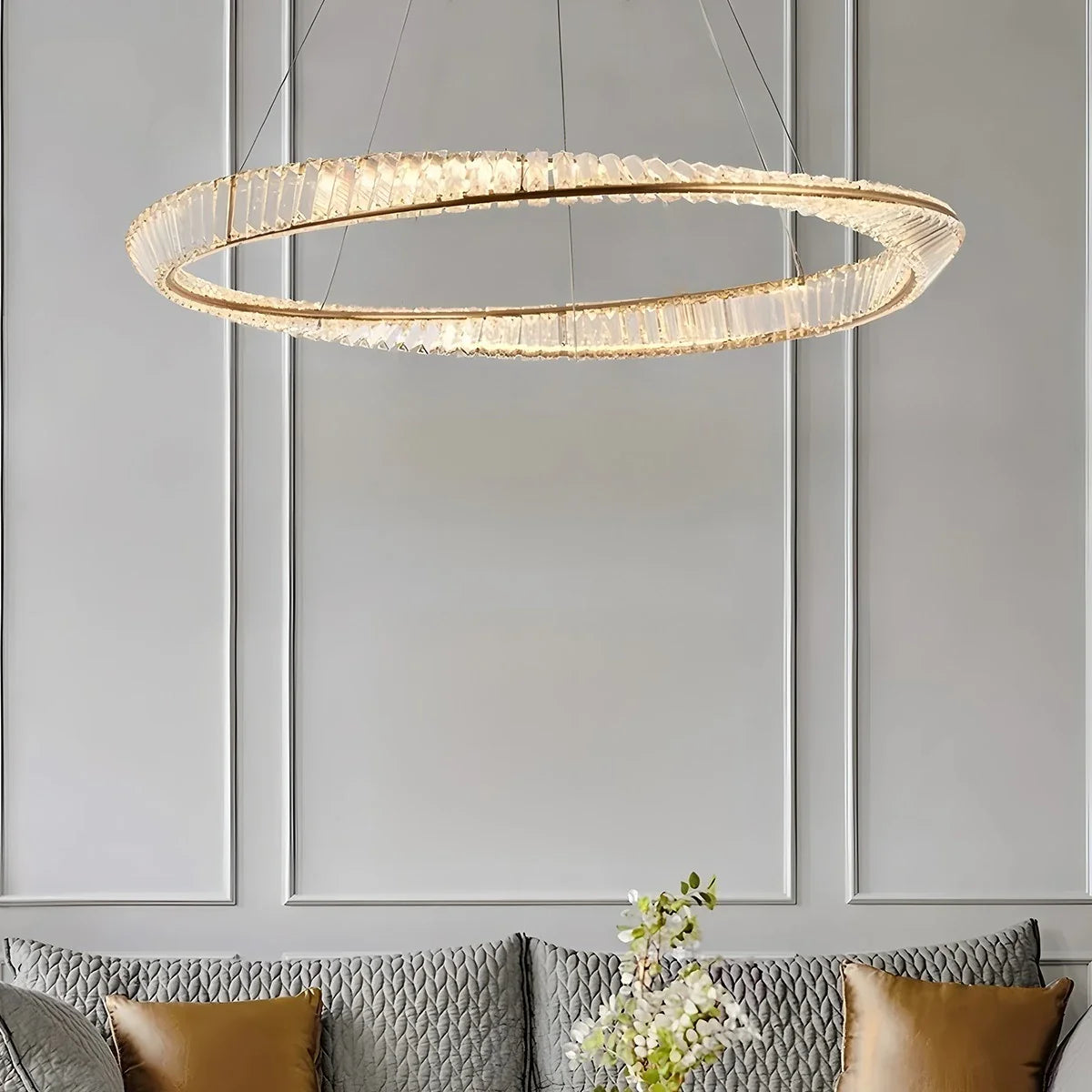 Modern Luxury Metal Glass Ring Chandelier