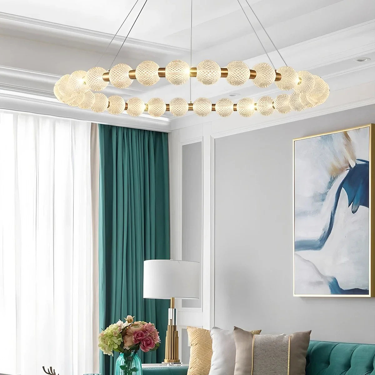 Modern Ring Pearl Chandelier for Living Room