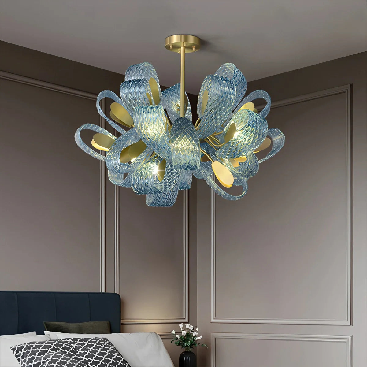 Peacock Blue Art Glass Chandelier for Dining Room