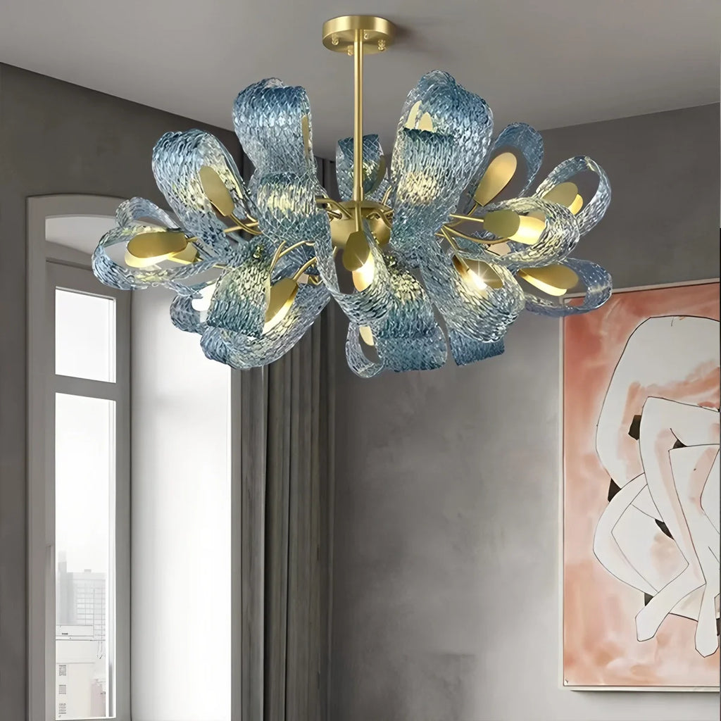 Peacock Blue Art Glass Chandelier for Dining Room