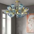 Peacock Blue Art Glass Chandelier for Dining Room