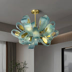 Peacock Blue Art Glass Chandelier for Dining Room