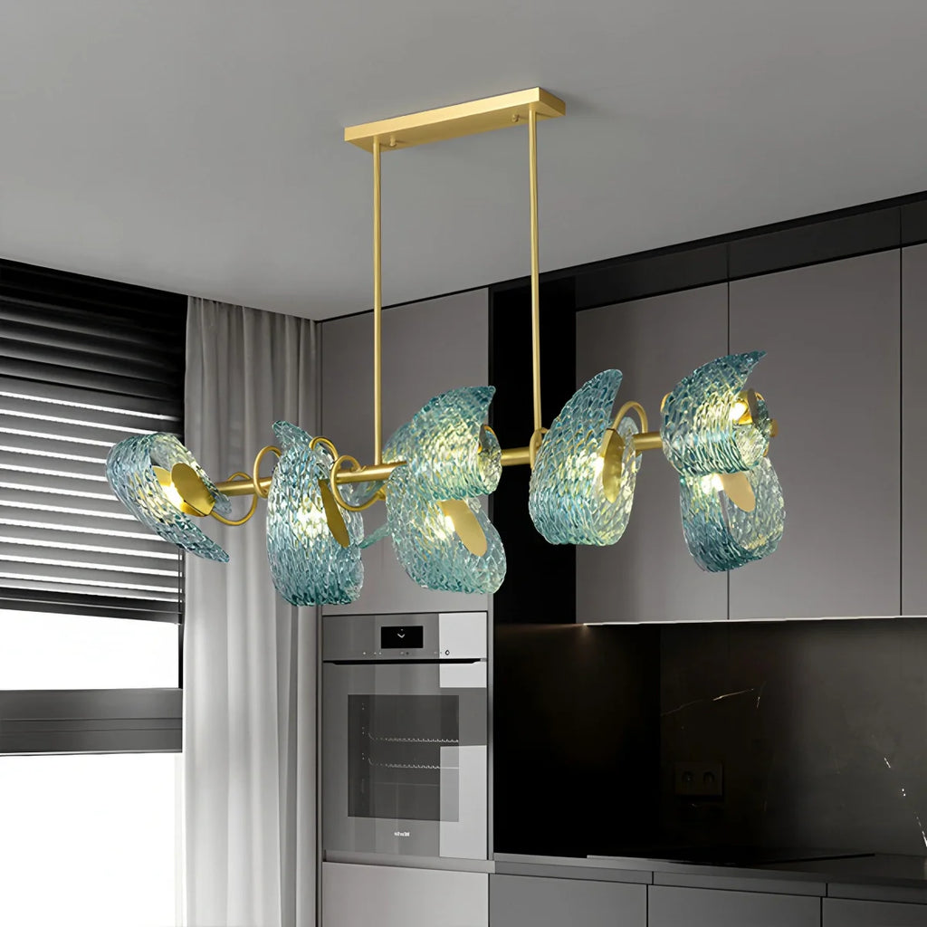 Peacock Blue Art Glass Chandelier for Dining Room