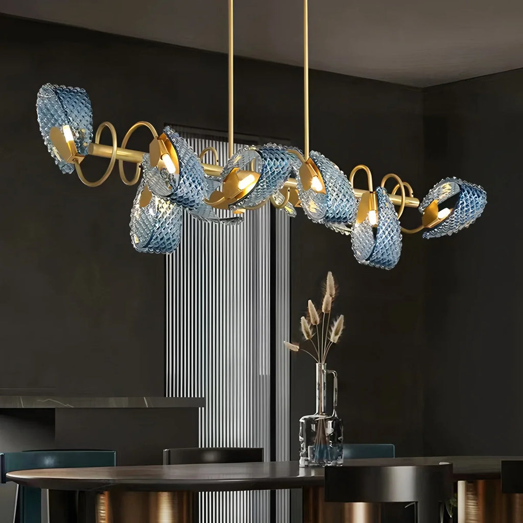 Peacock Blue Art Glass Chandelier for Dining Room