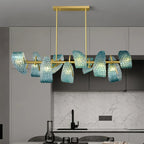 Peacock Blue Art Glass Chandelier for Dining Room