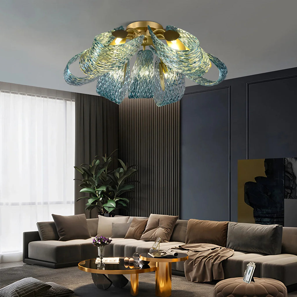 Peacock Blue Art Glass Chandelier for Dining Room