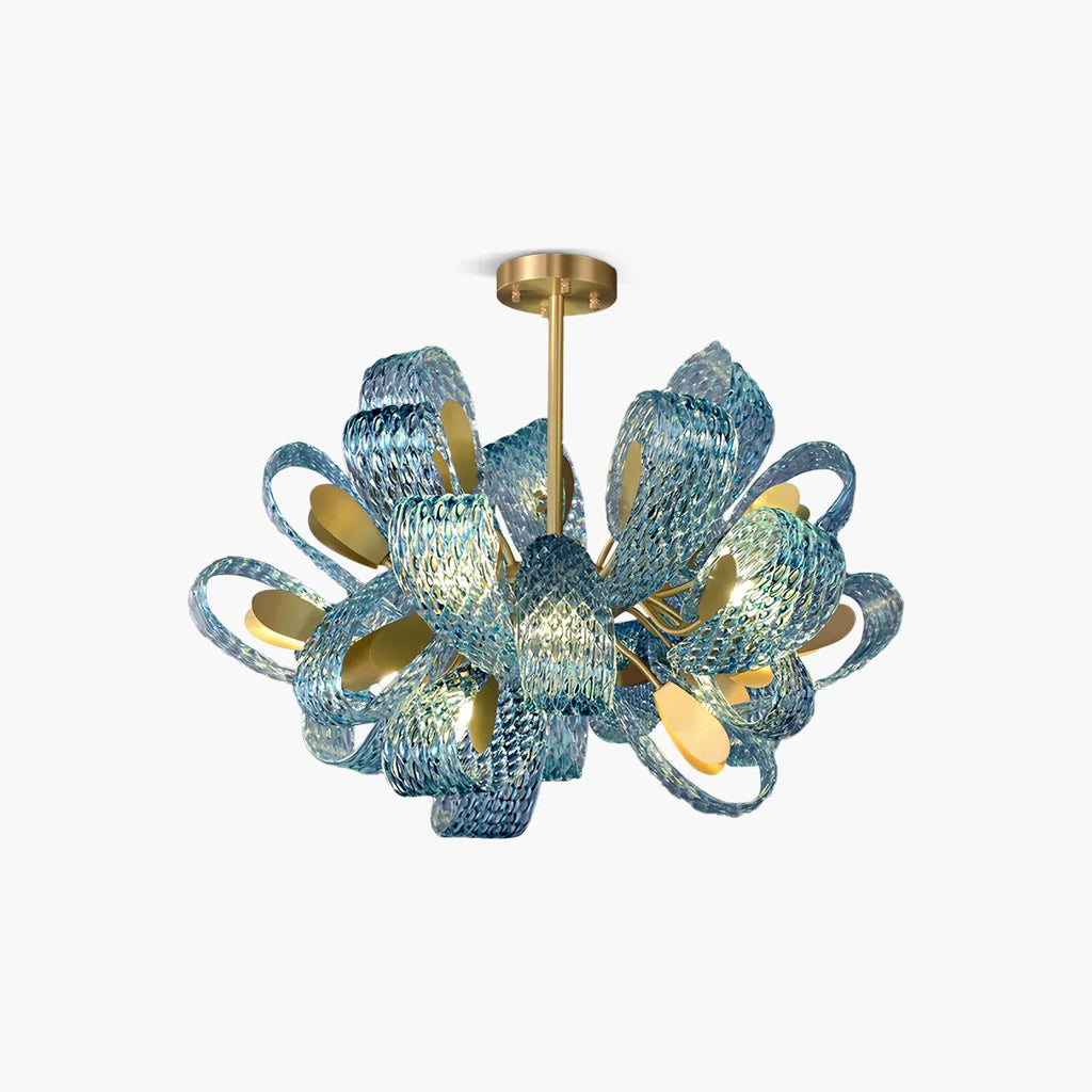 Peacock Blue Art Glass Chandelier for Dining Room