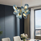Peacock Blue Art Glass Chandelier for Dining Room