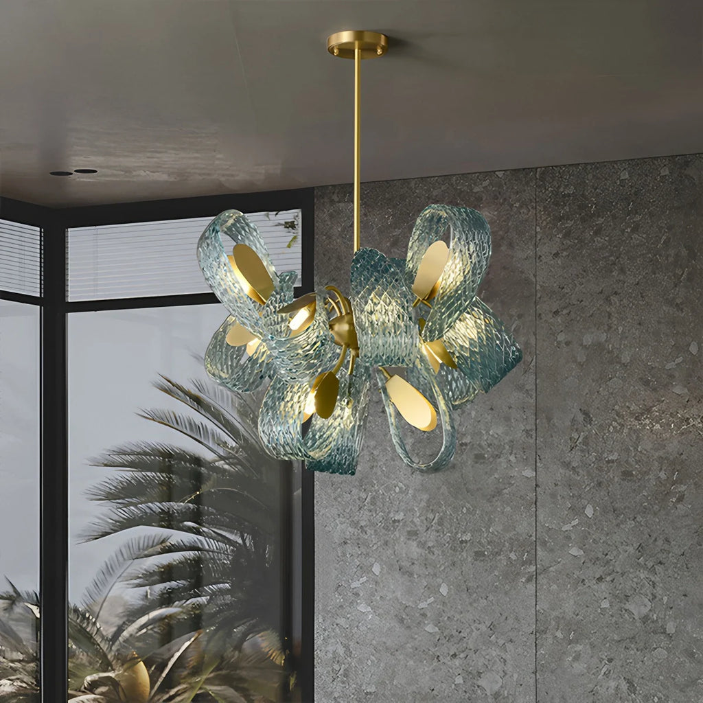 Peacock Blue Art Glass Chandelier for Dining Room