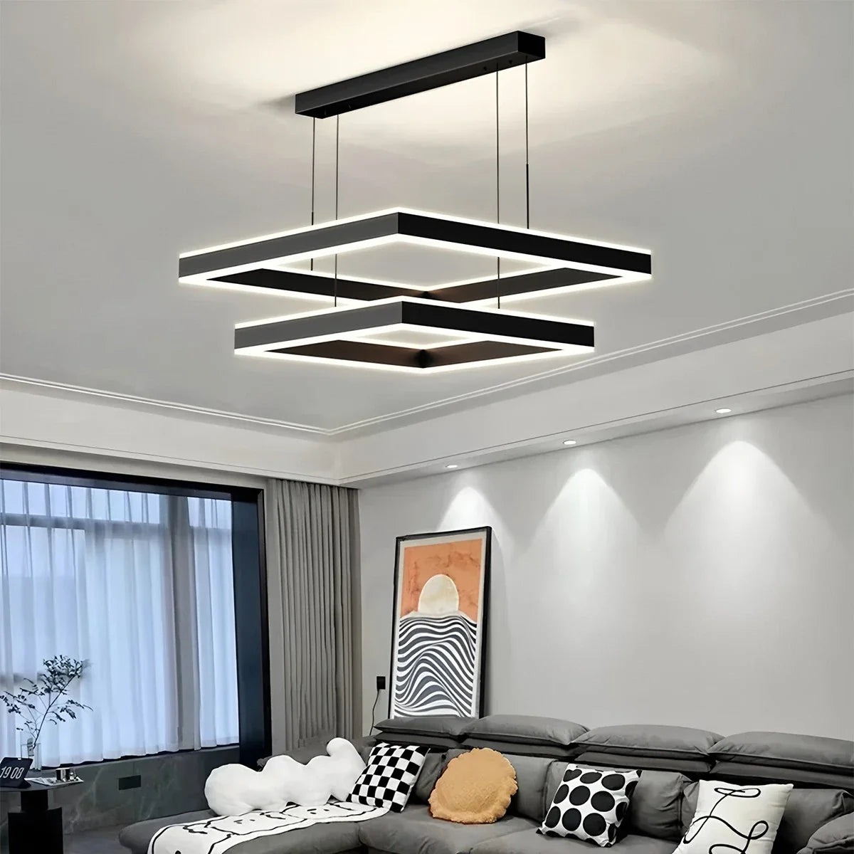 Tiered Black Square Pendant Lamp for Living Room