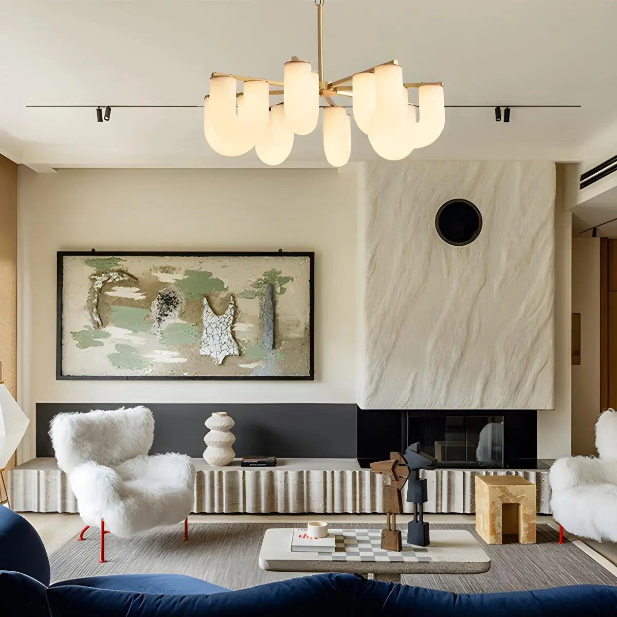 U-Shaped Milk Glass Chandelier