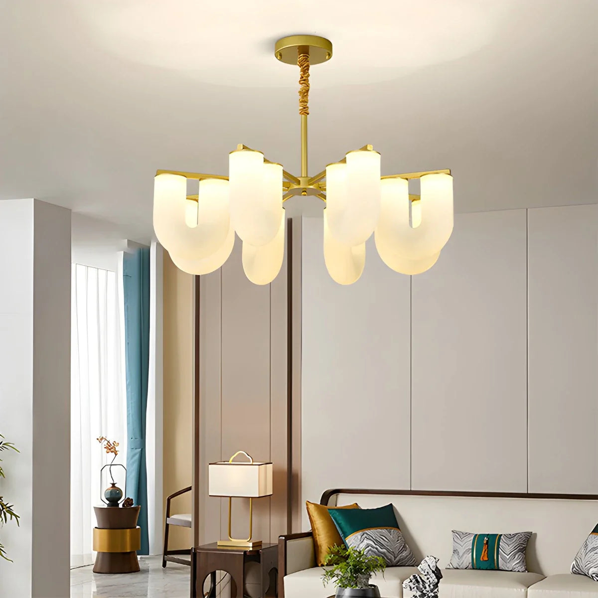 U-Shaped Milk Glass Chandelier