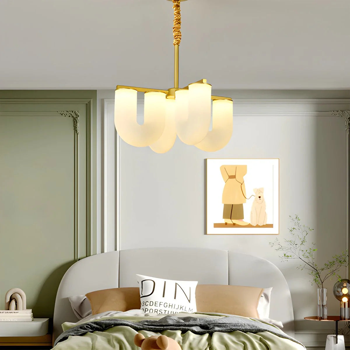 U-Shaped Milk Glass Chandelier