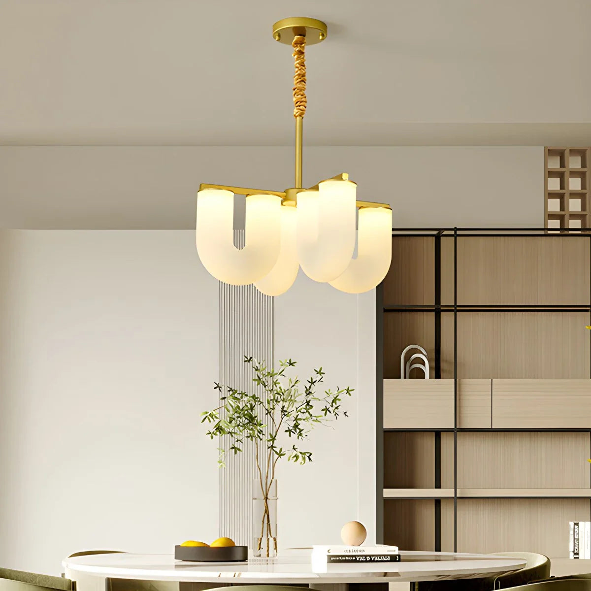 U-Shaped Milk Glass Chandelier