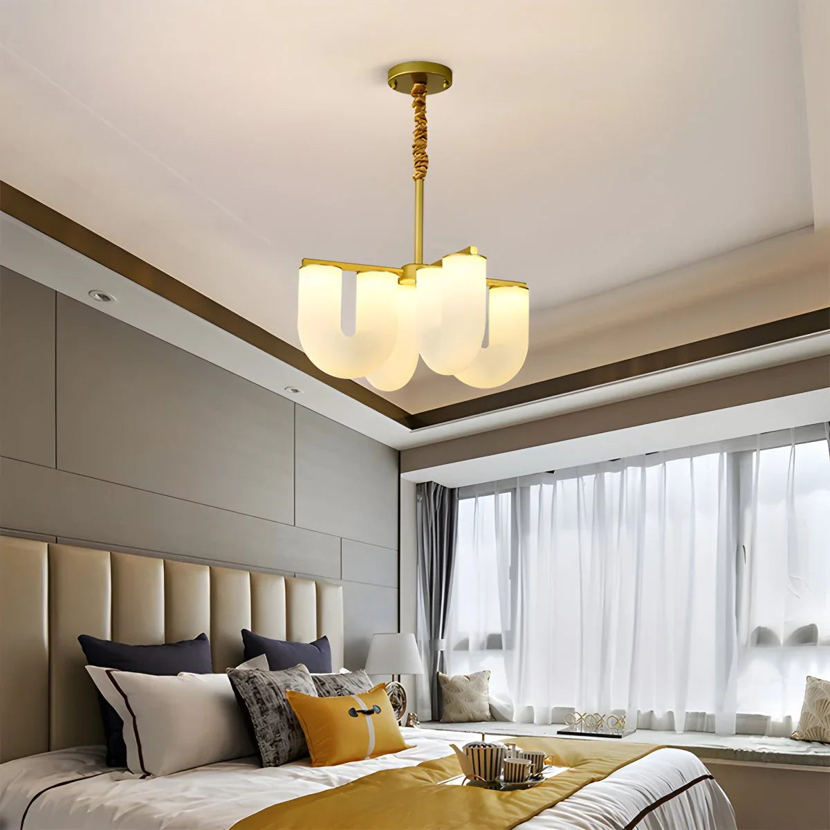 U-Shaped Milk Glass Chandelier