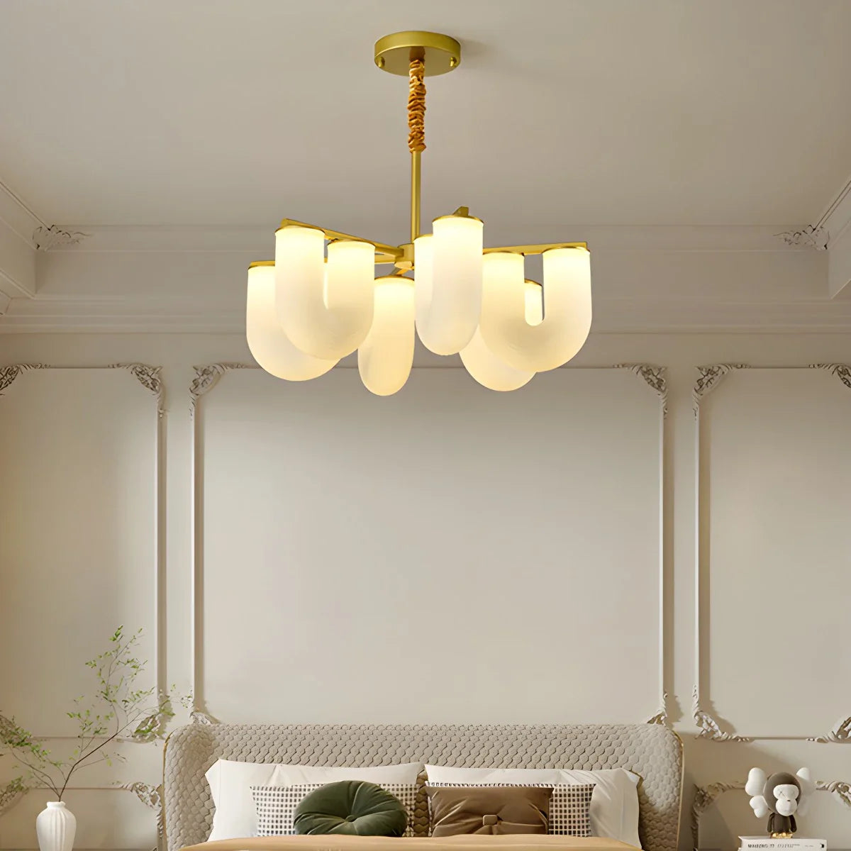 U-Shaped Milk Glass Chandelier