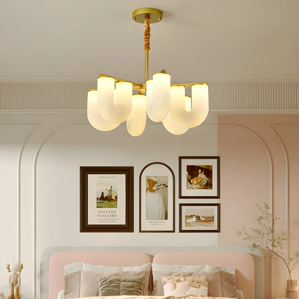 U-Shaped Milk Glass Chandelier