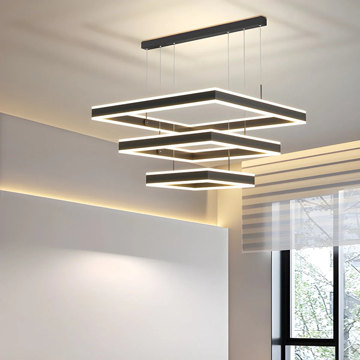 Tiered Black Square Pendant Lamp for Living Room