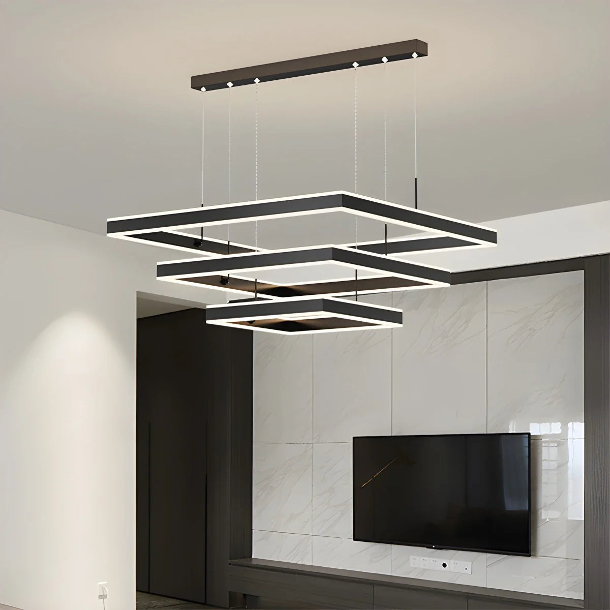 Tiered Black Square Pendant Lamp for Living Room